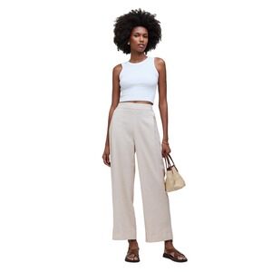 Madewell Pull-On Straight Crop Pants Size 14 Beige Linen Wide Leg Natural Undyed
